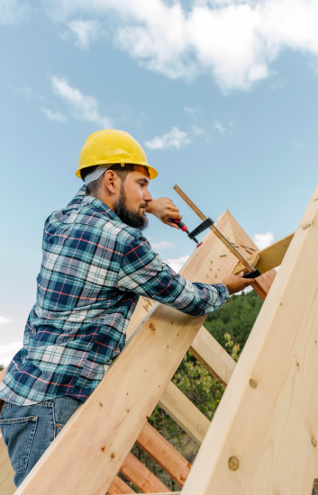 Roofing contractor measuring wooden beams – Dallas Roofings