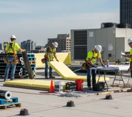 Roofers preparing insulation for flat roof project – Dallas Roofings