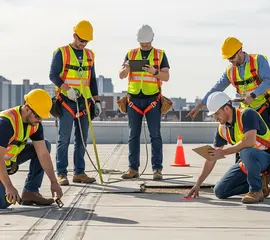 Roofing crew inspecting commercial flat roof – Dallas Roofings