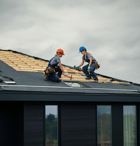 Roofers installing shingles on residential roof – Dallas Roofings